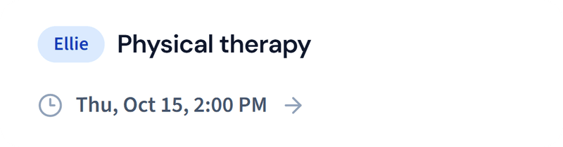 Lighthouse: Physical therapy appointment, Thursday, October 15 at 2:00 PM